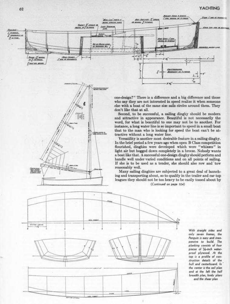 Penguin Dinghy plans from May 1940 Yachting